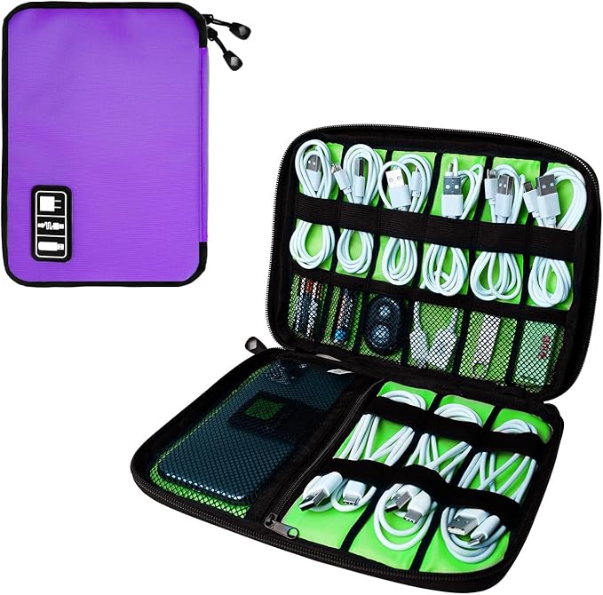 Electronics Travel Organizer,Portable Waterproof Electronic Travel Storage Bag for Small Charging Cord Storage,Charger,SD Card etc,for Travel,Business-Purple Green
