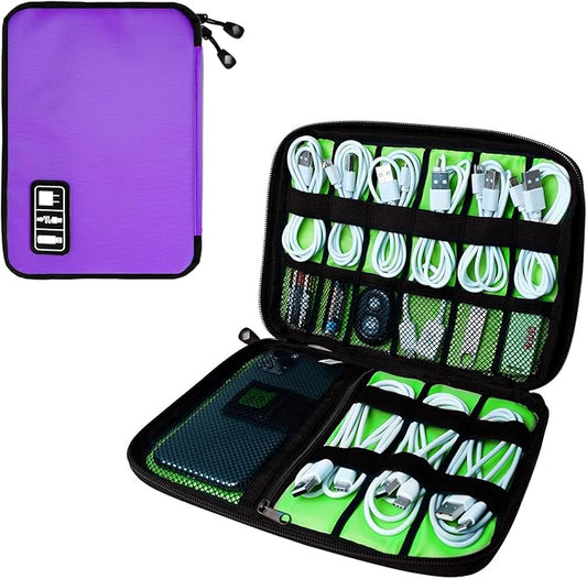 Electronics Travel Organizer,Portable Waterproof Electronic Travel Storage Bag for Small Charging Cord Storage,Charger,SD Card etc,for Travel,Business-Purple Green