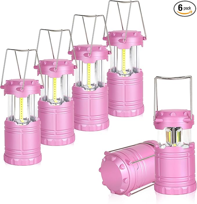 6-Pack Mini LED Camping Lanterns, Portable Camping Lights, Outdoor Tent Lights, Essential Emergency Lights for Power Outages, Hiking, Survival Kit for Hurricane, Pink