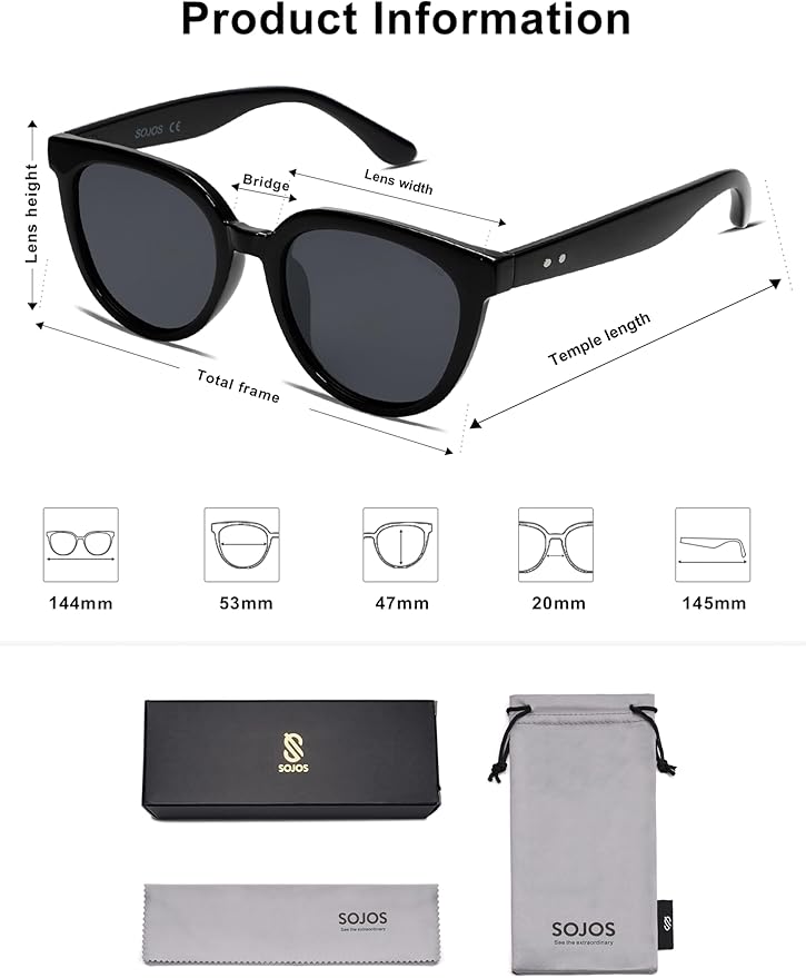 SOJOS Trendy Cat Eye Round Polarized Sunglasses for Women Fashion UV Protection Sunnies Sunglasses SJ2175