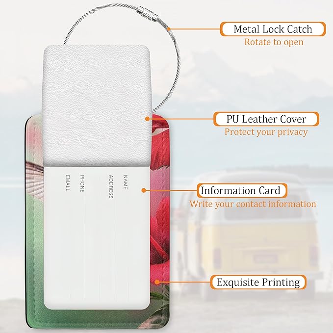 Hummingbird Luggage Tags for Suitcases, 3 Pack Leather Bag Tag Identifiers with Stainless Steel Loop and Address Card for Men Women