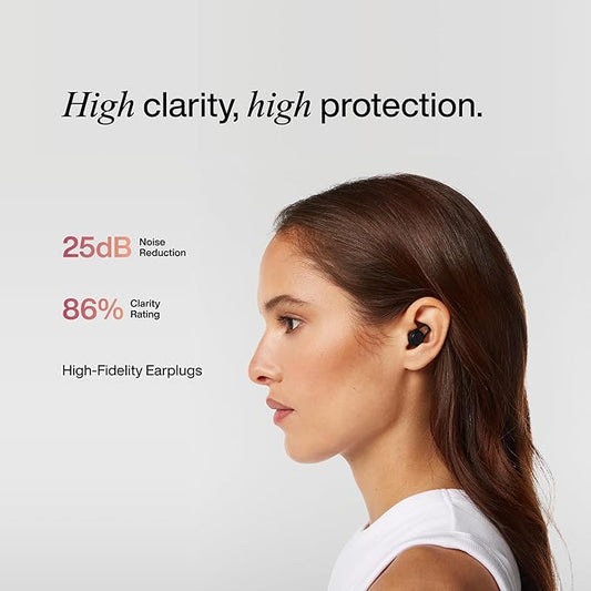 Hears Plus High-Fidelity Ear Plugs – Enhanced Noise Reduction for Loud Events, Focus, Travel & Noise Sensitivity – Certified 25dB SNR Hearing Protection – Reusable, Hypoallergenic Tips + Carry Case