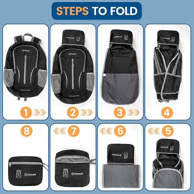 ZOMAKE Ultra Lightweight Packable Backpack 25L, Foldable Hiking Backpacks Water Resistant Small Folding Daypack for Travel(Solid Black)