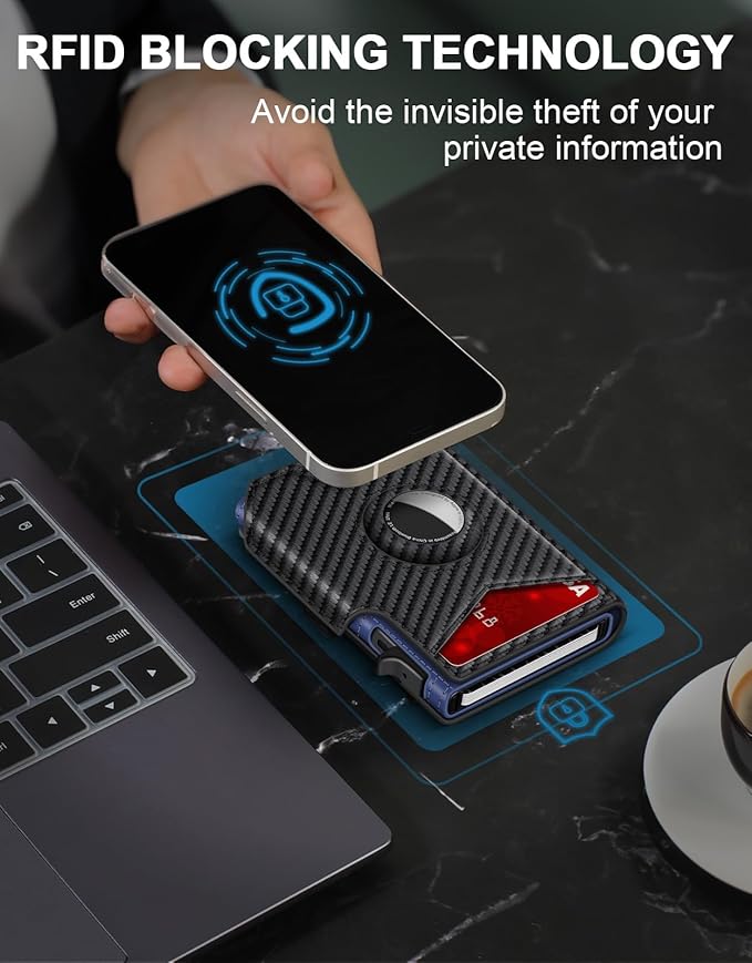 Airtag Wallet for Men, Minimalist Slim Mens Wallet Smart Pop Up Credit Card Holder for 9-13 Cards, RFID Blocking Wallet with ID Window & Cash Slot, Compact Bifold Metal Aluminum Card Case