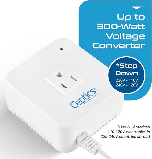 Ceptics 300 Watt Step Down Voltage Converter – Converts 220V/240V to 110V/120V – Perfect for Hair Straighteners, Laptops, and Chargers – CE Certified Travel Converter