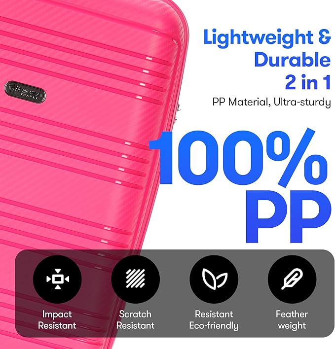 GinzaTravel 25 Inch Hardside Checked Luggage Large Lightweight Suitcase with Spinner Wheels TSA Lock, Checked-Medium 25-Inch, Dark Pink