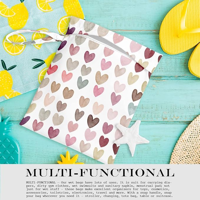 Wet Bag, Wet Dry Bag, Wet Bag for Swimsuit, Travel, Beach, Pool, Diapers, Dirty Yoga Gym Clothes, Toiletries, Makeup Bag, Daycare Soiled Items, Waterproof Reusable Boho Heart