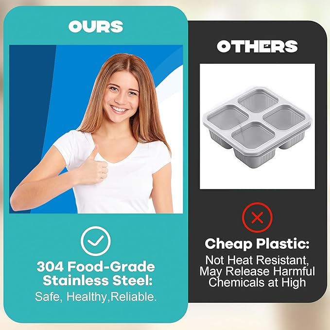 BSTUR 4Pcs 304 Stainless Steel Bento Boxes, 30 oz 2 Compartments Portable Food Storage Containers Snack Boxes with Leakproof Lids, Divided Meal Prep Lunch Box Food Container Dishwasher Safe