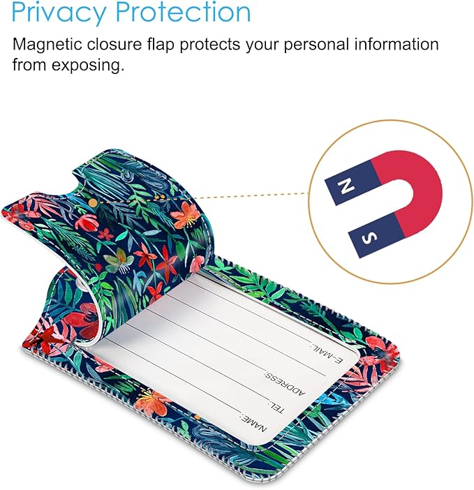 Fintie Luggage Tags, Privacy Cover ID Label with Stainless Steel Loop and Address Card for Travel Bag Suitcase - Jungle Night (2 Piece)