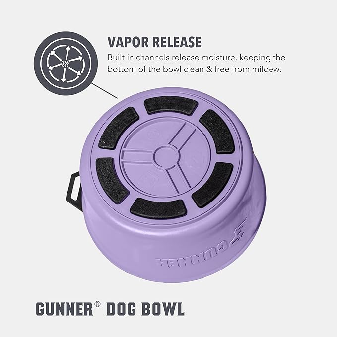 GUNNER Dog Bowl with Spill-Proof Travel Lid- K9 Companion Food & Water Bowl, Lightweight Rust-Proof & Shock Resistant Stackable, Leak Resistant Nesting Lid, (Lavender)