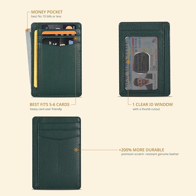 Oak Leathers Leather Slim Minimalist Wallet for Men & Women RFID Front Pocket Leather Card Holder Wallets