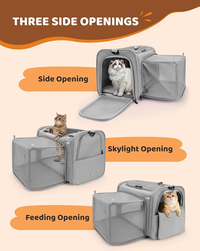 MIDOG Cat Carrier Soft, TSA Approved Airline Travel Carrier for Cats and Small Dogs, Under Seat Pet Bag with Expandable Space & Escape-Proof Zippers (Charcoal)