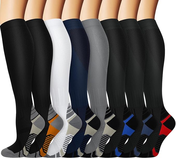 Graduated Copper Compression Socks for Men & Women Circulation 8 Pairs 15-20mmHg - Best for Running Athletic Cycling