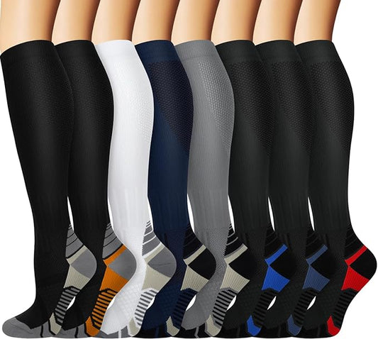 Graduated Copper Compression Socks for Men & Women Circulation 8 Pairs 15-20mmHg - Best for Running Athletic Cycling