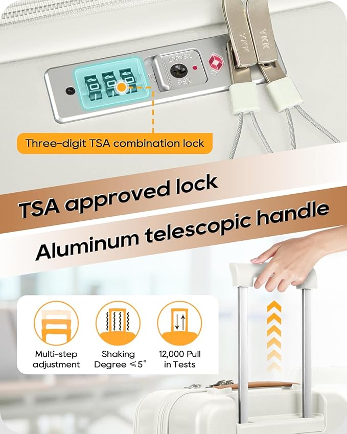 Joyway Carry on Luggage Airline Approved with Front Compartment and Cup Holder, 20 Inch Hard Shell Carry-on Suitcase with Spinner Wheels and TSA Lock for Women Men (Beige, 20 Inch)