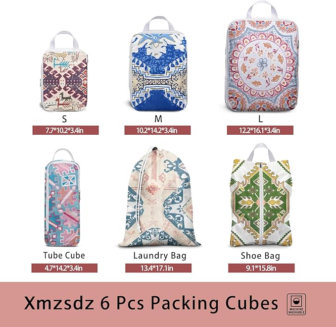 6 Pcs Compression Packing Cubes, Packing Cubes for Travel, Waterproof Luggage Organizer Bags Set, Cute Packaging Cubes for Women Kids Backpack Carry-Ons