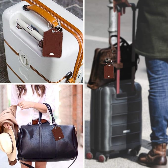 Fintie Luggage Tags, Privacy Cover ID Label with Stainless Steel Loop and Address Card for Travel Bag Suitcase - Retro Brown (2 Piece)