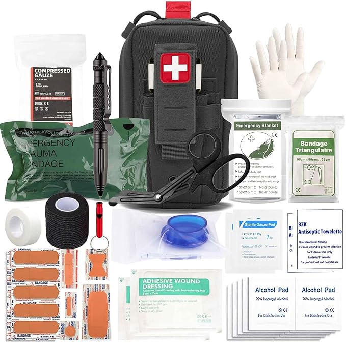 Ifak Med Trauma Kit, Black Molle Tactical Emergency First Aid Kit,Military Survival Molle EMT Medical Kit Refill Supplies Fot Duty Belt