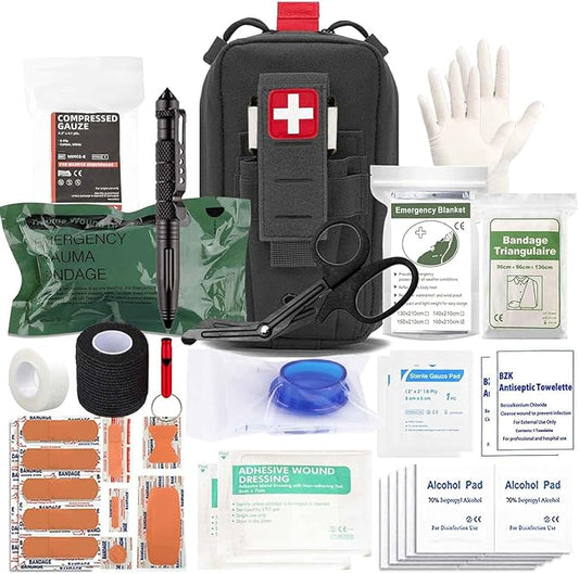 Ifak Med Trauma Kit, Black Molle Tactical Emergency First Aid Kit,Military Survival Molle EMT Medical Kit Refill Supplies Fot Duty Belt
