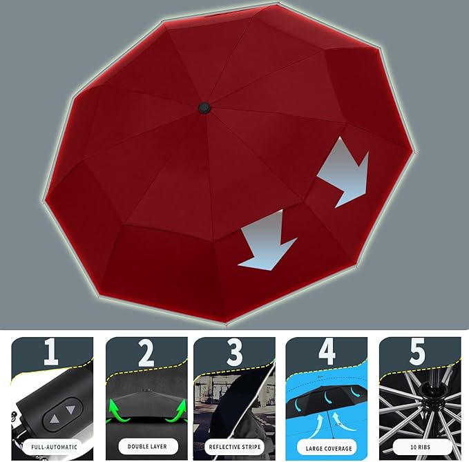 MRTLLOA 42/49 Inch Compact Windproof Travel Umbrella for Rain, Lightweight, Portable, Automatic, Strong, Waterproof Folding Umbrellas for Women, Men and Teenagers