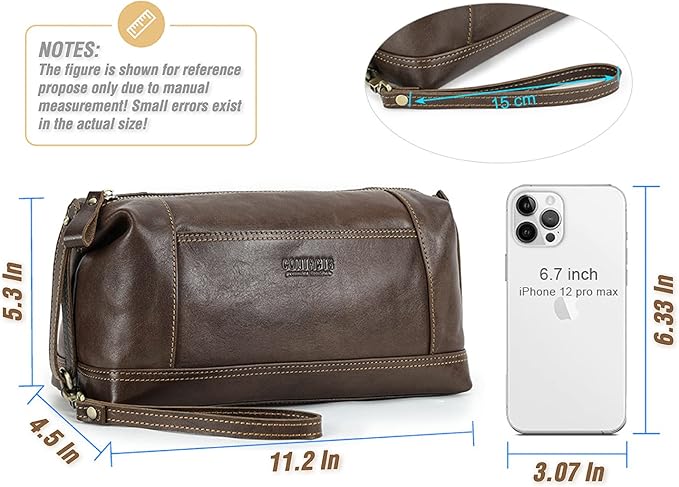 Travel Organizer Bag, Top Grain Leather, Handmade Vintage Design, Large Size & Multi Pockets, Portable Travel Storage Bag for Phone, USB Cable, Charger, Notebook, Cash, Cosmetics, Toiletries