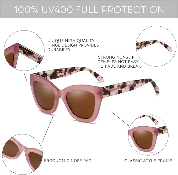 ZENOTTIC Retro Polarized Sunglasses Women - Oversized Cat Eye Trendy Glasses UV Protection - for Beach,Hiking,Party ZS6243