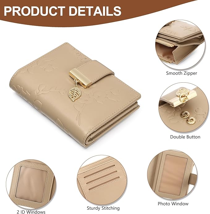 yiijay Small Wallet Women RFID Blocking Leather Bifold Wallet Credit Card Holder for Women Ladies Compact Wallet Mini Purse With Zipper Pocket