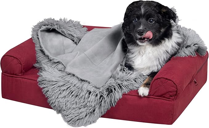 Furhaven Waterproof Throw Blanket for Dogs & Indoor Cats, Washable - Shaggy Plush Calming Long Faux Fur & Velvet Dog Blanket - Gray, Small