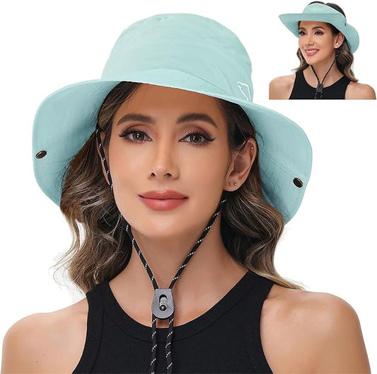 Sun Hats for Women Bucket Hat UV Protection Fishing Hat Wide Brim Safari Hats 2 in 1 Zip-Off Sun Visor Hats UPF 50+