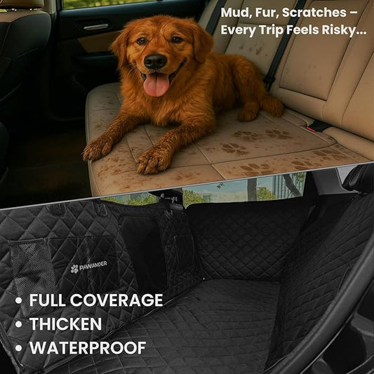 Dog Hammock for Car with Door Protectors, Waterproof, Scratchproof, Split Soft Dog Seat Cover for Back Seat with Mesh Window, Fits SUV/Sedan/Tesla Models (Black)