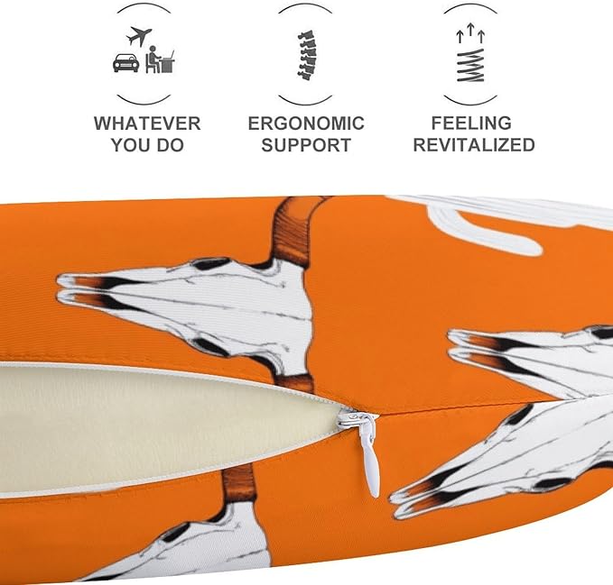 Luxurious Memory Foam U-Shape Pillow, Longhorn Cattle Cow Texas Skull Cactus U-Shaped, Neck & Head Support for Travel Airplane Office Sleep, Washable Cover Comfort