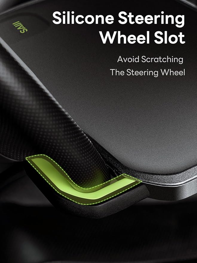 SAIJI Car Steering Wheel Desk with Retractable Slot, Car Food Tray with Anti-Scratch Silicone Steering Wheel Slot, Car Table Tray for Eating with Cup Holder, Multifunctional Travel Car Accessories