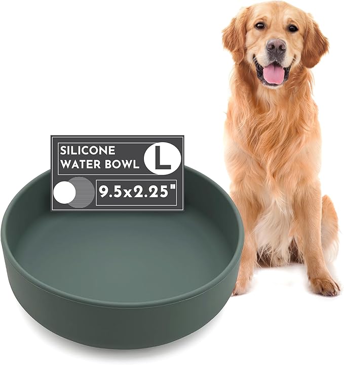 Should We Go? Dog Water Bowl - The Perfect Dish No-Spill, Less Mess Non-Tippable Water & Food Bowl, Pure Silicone with Suction Cup Fits 8 Cups 9.5" Across x 2.5" Tall, Ideal for All Pets, Large-Spruce