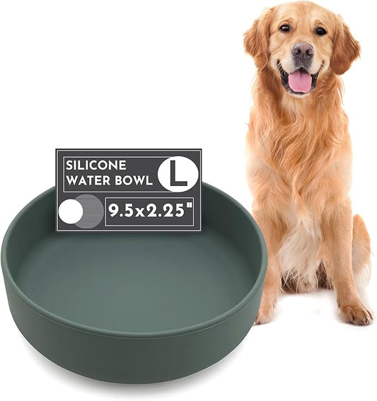 Should We Go? Dog Water Bowl - The Perfect Dish No-Spill, Less Mess Non-Tippable Water & Food Bowl, Pure Silicone with Suction Cup Fits 8 Cups 9.5" Across x 2.5" Tall, Ideal for All Pets, Large-Spruce