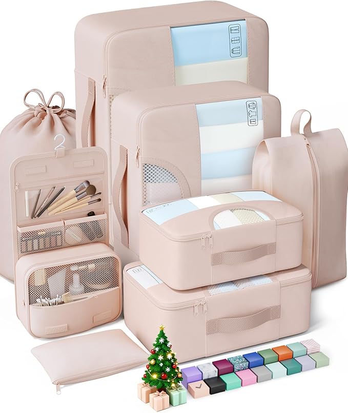 Veken 8 Set Packing Cubes for Travel, Birthday Gifts for Women Mom Her, Cruise Ship Essentials Accessories for Beach Vacation, Suitcase Organizer Bags for Luggage with Hanging Toiletry & Shoe Bag