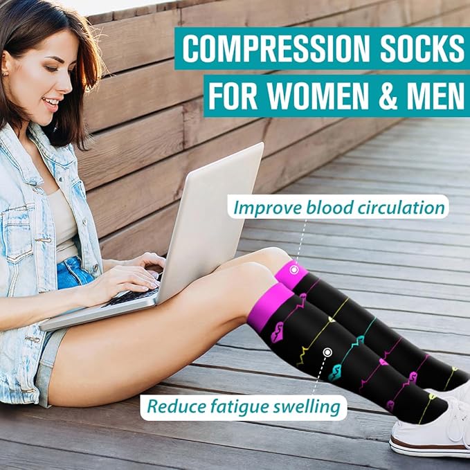 BLUEENJOY Copper Compression Socks for Women & Men (6 pairs) - Best Support for Nurses, Running, Hiking, Recovery