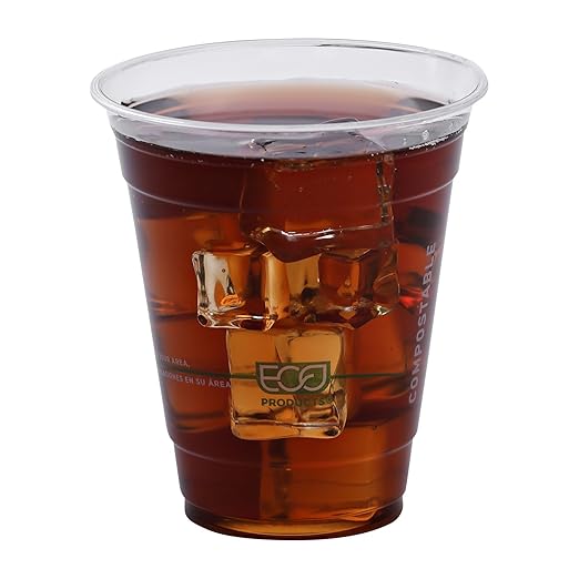 ECO PRODUCTS GreenStripe Clear Compostable 12oz PLA Plastic Cups, Case of 1000, Disposable Renewable Plant-Based Cold Cups, For Cold Drinks & Snacks, BPI Certified, ASTM Compliant.