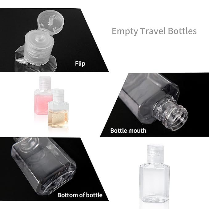 50 Pcs 1 oz Hand Sanitizer Bottles Empty Clear Travel Bottles Refillable Plastic Containers with Flip Cap for Outdoor, Camping and Trip