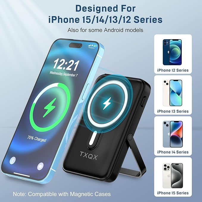 Wireless Portable Charger 10000mAh,Magnetic Power Bank with Built-in Cables LED Display,22.5W PD Fast Charging for Magsafe Battery Pack Compatible with iPhone 17/16/15/14/13/12/Pro/Pro Max