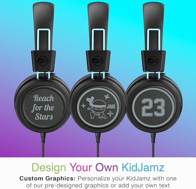 MEE audio KidJamz KJ55 Personalized USB-C Safe Listening Wired Headphones for Kids with Custom LED-Backlit Design, Volume Limiter, & Microphone for iPhone 15, iPad, & USB Type C Devices (Black)
