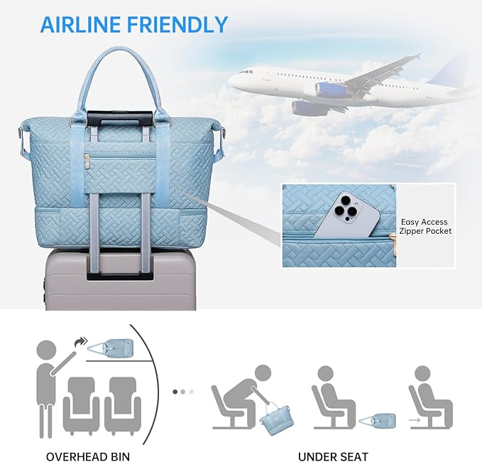 Duffle Bag for Travel, Weekender Bag with Shoe Compartment, Carry On Overnight Bag for Women with Toiletry Bag, Gym Bag with Wet Pocket, Hospital Bags for Labor and Delivery Beige