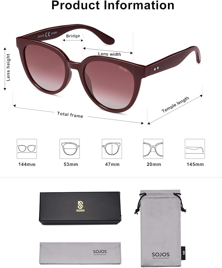 SOJOS Trendy Cat Eye Round Polarized Sunglasses for Women Fashion UV Protection Sunnies Sunglasses SJ2175