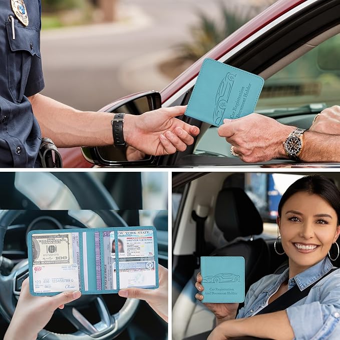 2-Pack Car Registration and Insurance Holder for Women Men, Glove Box Paperwork Organizer with Magnetic Buckle for Easy Access and Protect Documents and Various Cards in Vehicle, Blue