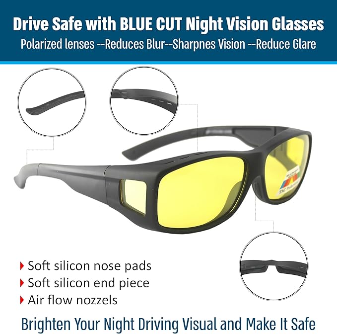 BLUE CUT Fit Over Polarized Sunglasses Solar Shield Sunglasses To Wear Over Glasses