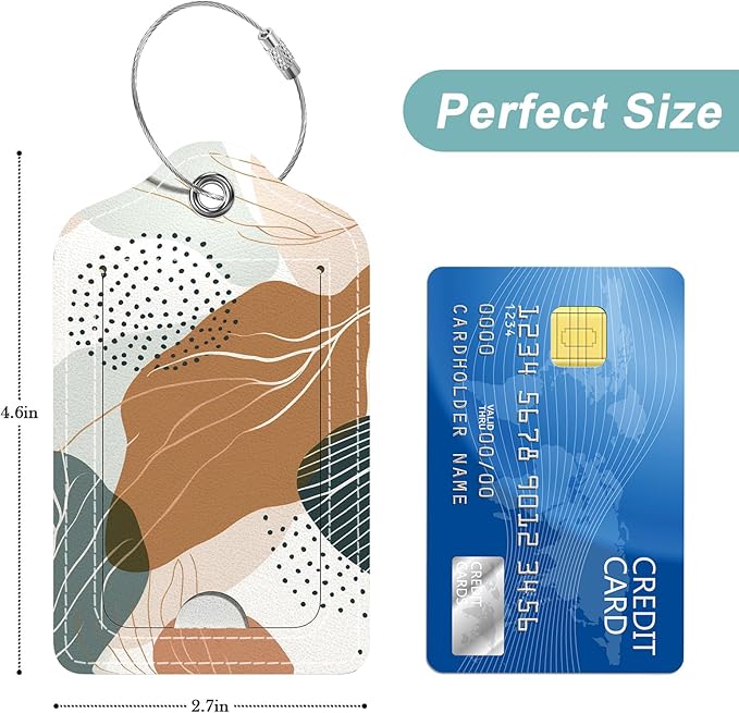 Rimilak 3 Pcs PU Leather Luggage Tags for Suitcase, Travel Cruise Luggage Tag with Privacy Flap, Name ID Label and Metal Loop for Women Men Baggage Handbag School Bag Backpack, White Leaves