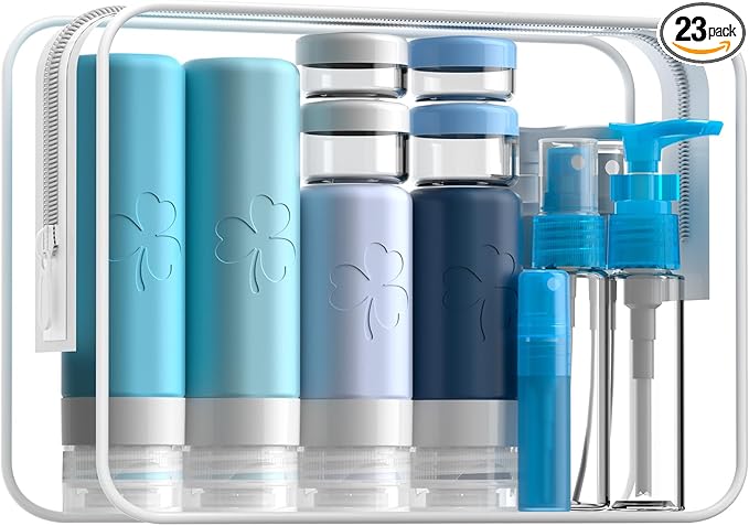 23 Pack Travel Bottles for Toiletries, TSA Approved Travel Shampoo Bottles, Silicone Travel Containers for Toiletries, Leak Proof Refillable Travel Essentials for Liquids Shampoo and Conditioner