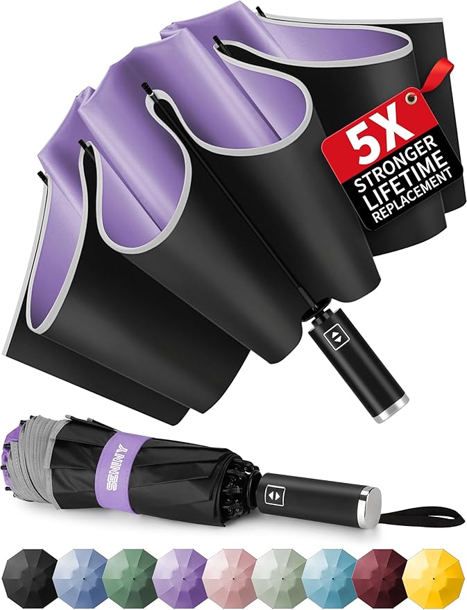 Seniny Windproof Travel Umbrella, Automatic Umbrellas for Rain, Portable & Compact Umbrellas for Backpack, Strong UV for Protection, Folding Small Sun Umbrella for Car, Walking