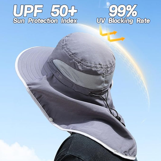 UPF 50+ Sun Hats for Men Women, Wide Brim & Face Neck Flap Fishing Hat, UV Protection Summer Hat for Fishing Hiking Outdoor