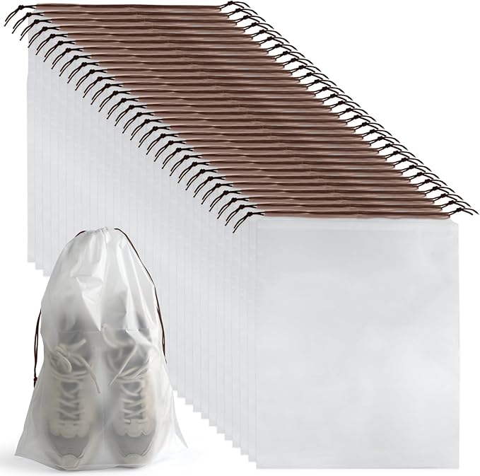 32 Pcs Shoe Bags for Travel, PLULON 15.7" x 11.8" Clear Drawstring Storage Bags Shoes Organizer for Packing Waterproof Dustproof Women Men Portable Travel Essentials