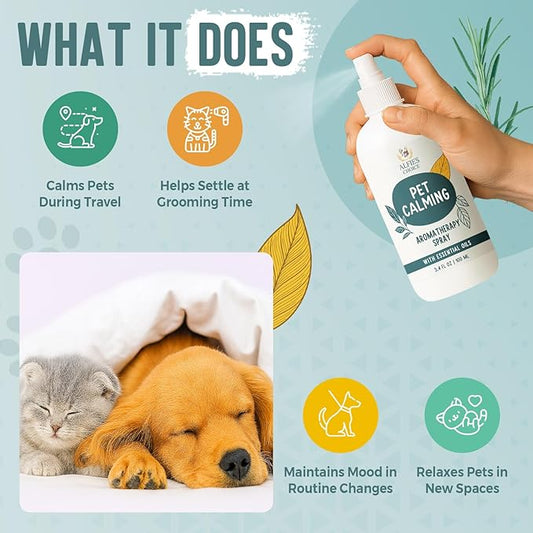 ALFIE'S CHOICE Pet Calming Aromatherapy Spray | 3 fl oz | for Dogs & Cats | Water Based Botanical Mist with Lavender, Ylang Ylang & Valerian | Promotes Calm and Relaxed Environment